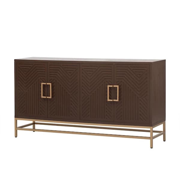 59.8 in. W x 15.7 in. D x 34 in. H Espresso Brown Linen Cabinet Sideboard Adjustable Shelves, Metal Handles and Legs
