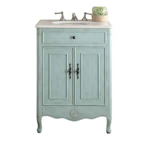 Daleville 26 in. W x 21 in. D x 35 in. H Bathroom Vanity in Distressed Light Blue with White Marble Top