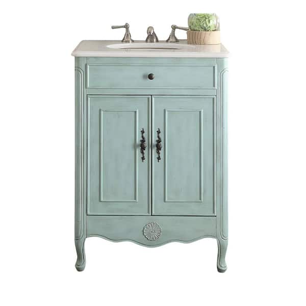 Benton Collection Daleville 26 in. W x 21 in. D x 35 in. H Bathroom Vanity in Distressed Light Blue with White Marble Top