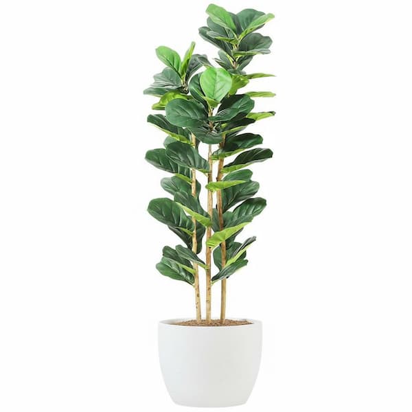 Unbranded 5 ft Artificial Fiddle Leaf Fig Tree in White Planter Indoor  Outdoor Faux Greenery Plant Home Office Decor 59C1124D2116
