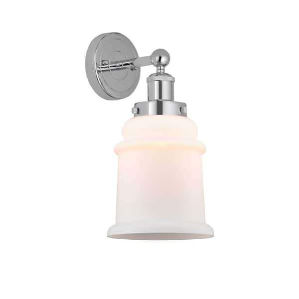 Innovations Canton 1-Light Polished Chrome, Matte White Wall Sconce with White Glass Shade