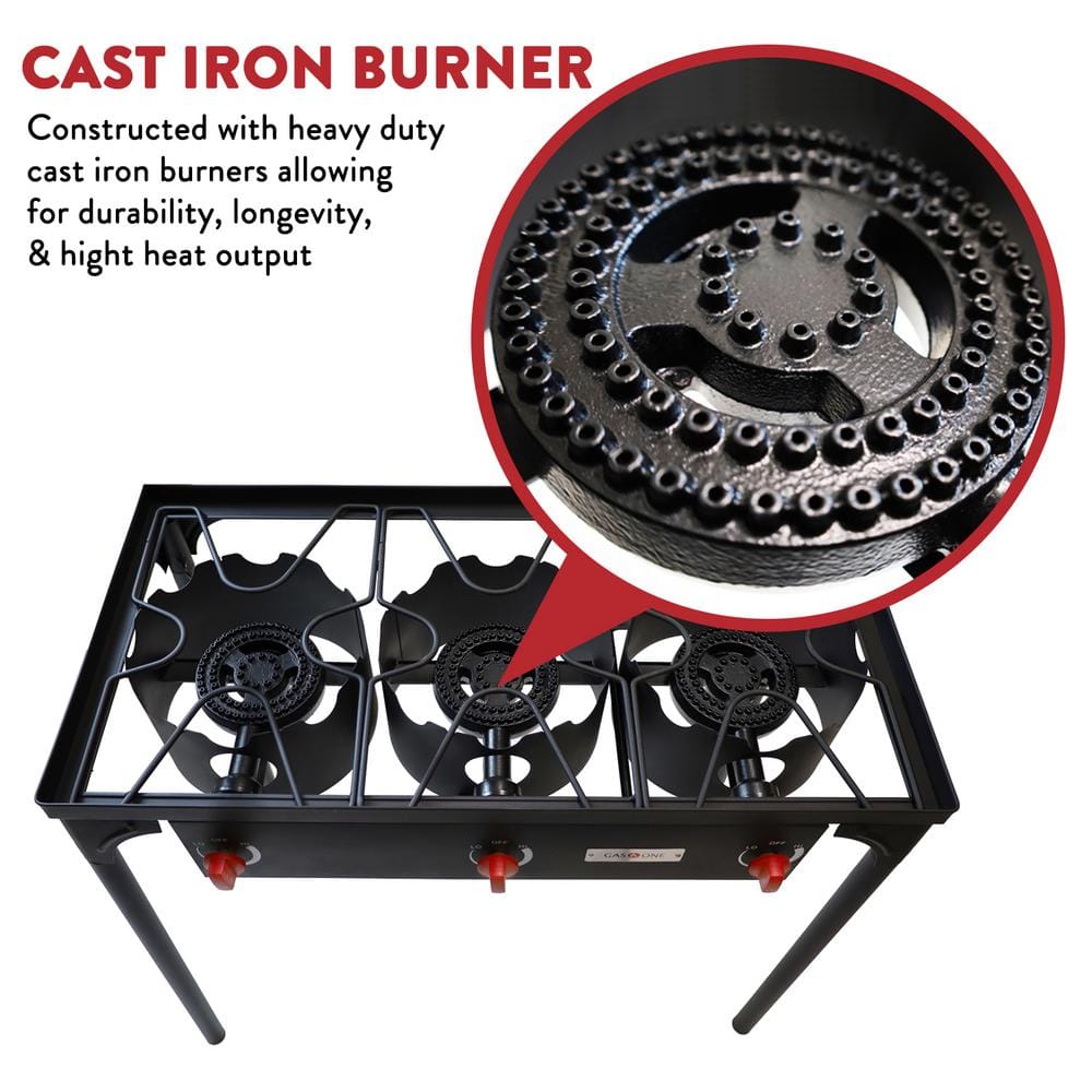 Black Metal 3-Burner Propane Outdoor Stove with Adjustable Regulator