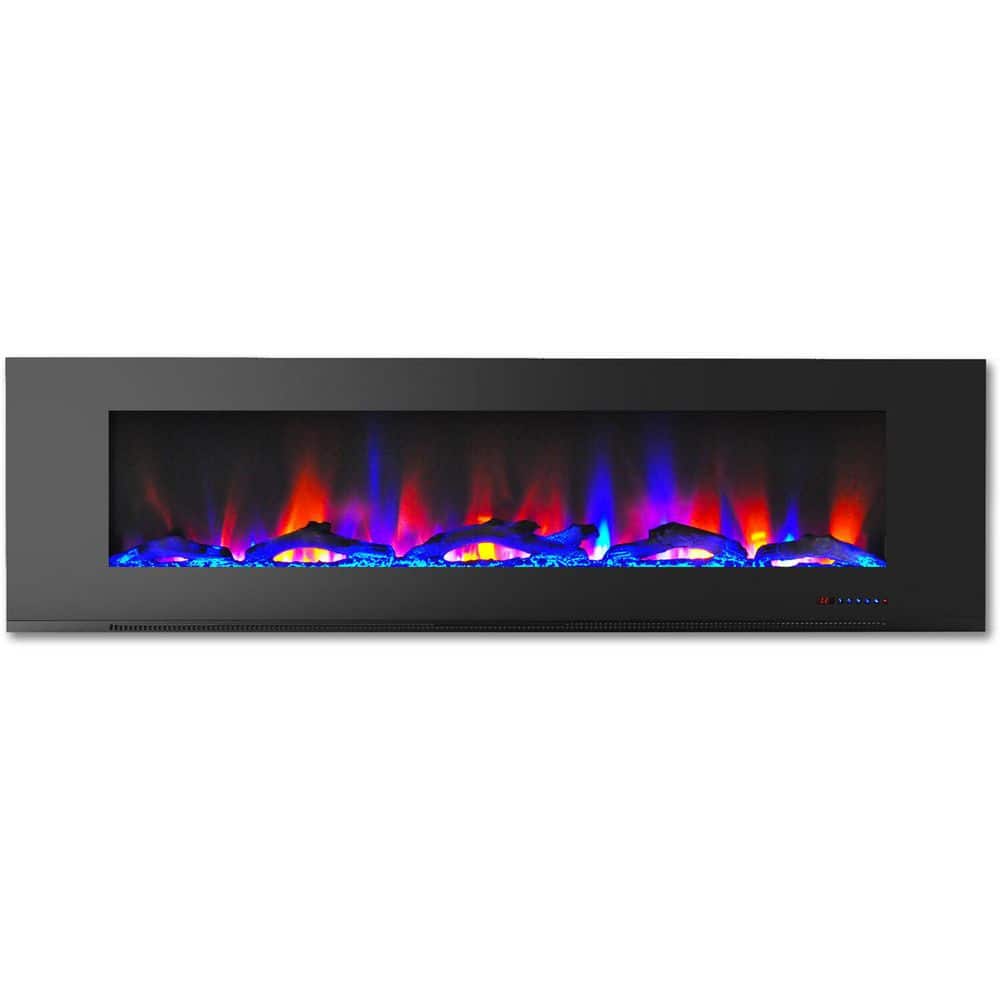 72-Inch Black Wall Mount Electric Fireplace with Multicolor LED Flames