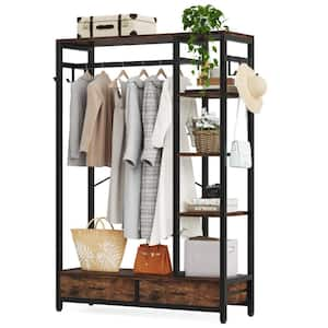 Tribesigns Cynthia Brown Freestanding Garment Rack with Storage Shelves ...