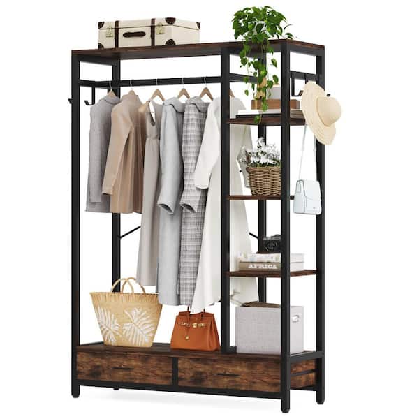 Tribesigns 86 inches Tall Freestanding Closet Organizer with Shelves and 2  Fabric Drawers, Heavy Duty Clothes Rack with 3 Hanging Rods, Garment Rack