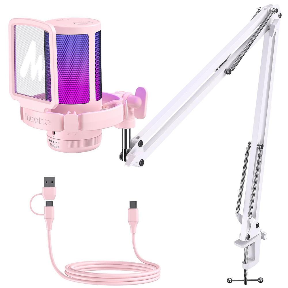 Multifunction USB Noise Cancelling Gaming Microphone in Pink with Contollab