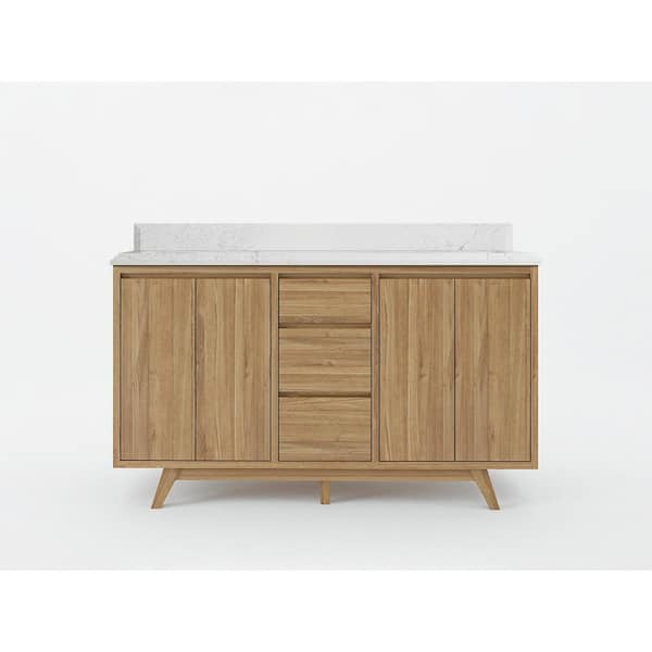 Willow Collections Madison Teak 60 in. W x 22 in. D x 36 in. H Double Sink Bath Vanity in Golden Teak with Cove Edge Empira Quartz