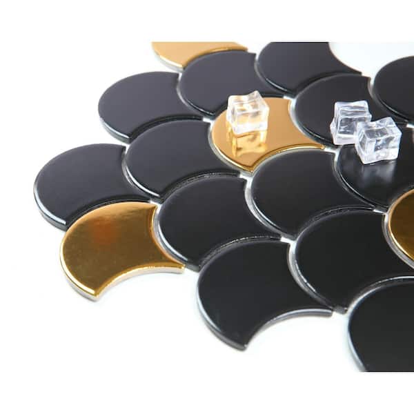 Metallic 12 in. X 12 in. Glossy Gold and Black Fan Glass Wall Tile(16 sq. ft./Case)