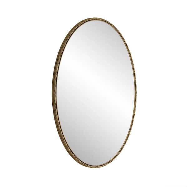 1.18 in. W x 39.37 in. H Iron Art Oval Retro Mirror, Antique Effect, Wall Hanging in Gold