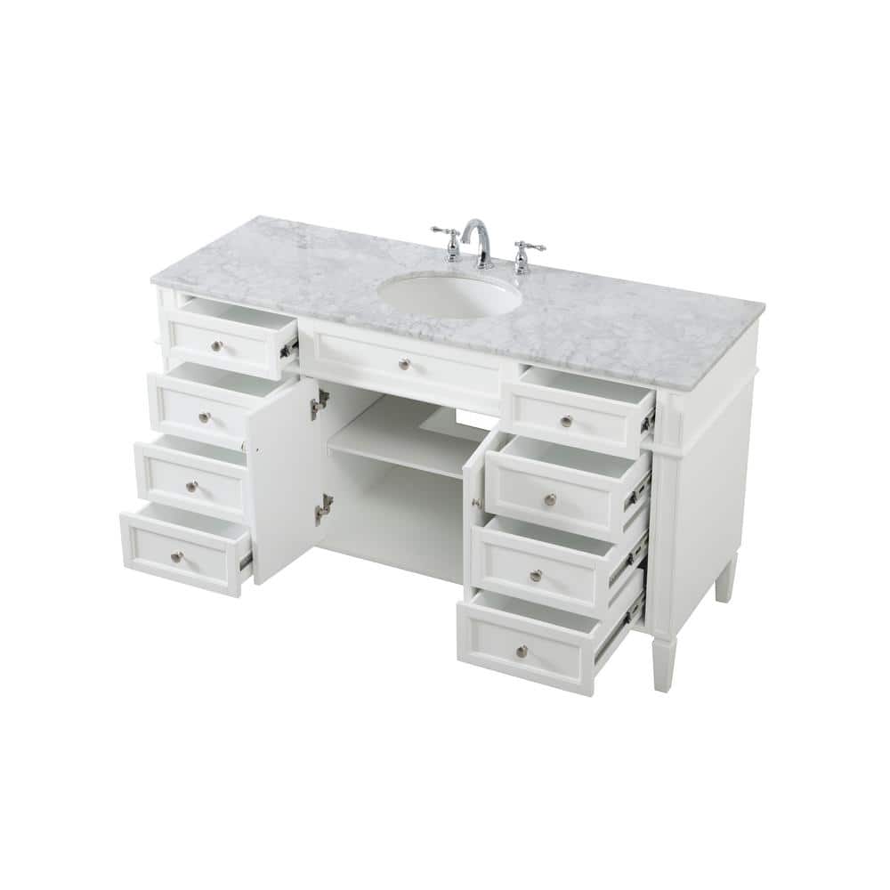 Park Avenue 60" White Marble Single Bathroom Vanity