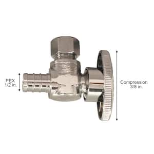 1/2 in. Chrome-Plated Brass PEX-B Barb x 3/8 in. Compression Quarter-Turn Angle Stop Valve Pro Pack (6-Pack)