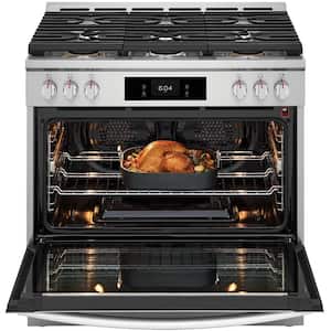 Gallery 36 in. 6-Burner Slide-In Gas Range in Stainless Steel with Total Convection and Air Fry