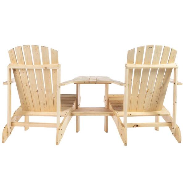 Outdoor Entertainment Center RELAX4LIFE Outdoor Loveseat With Center Table - 2-Person Wood Patio Bench With Umbrella Hole 2 Person Garden Furniture