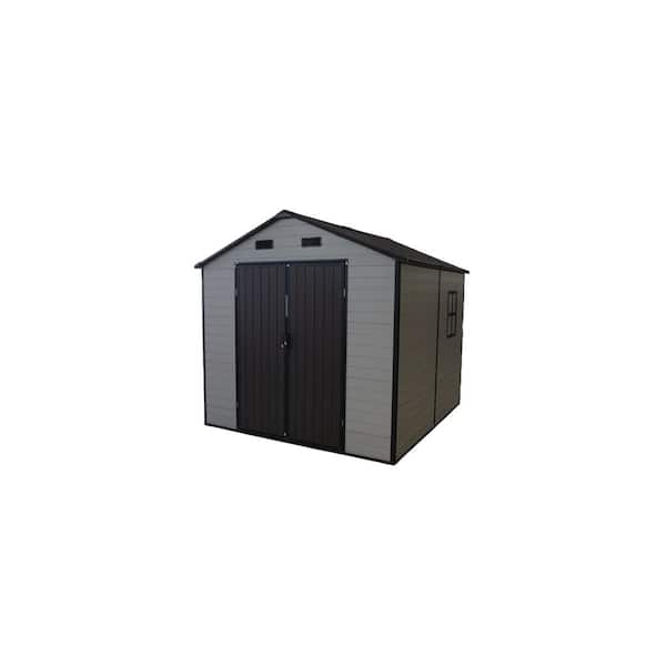 8 ft. W x 8 ft. D Gray Outdoor Patio Resin Shed with Lockable Doors, Windows and Floor (64 sq. ft.)