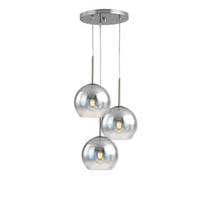 Metro 3-Light Brushed Nickel Pendant Light with Chrome Glass Shade