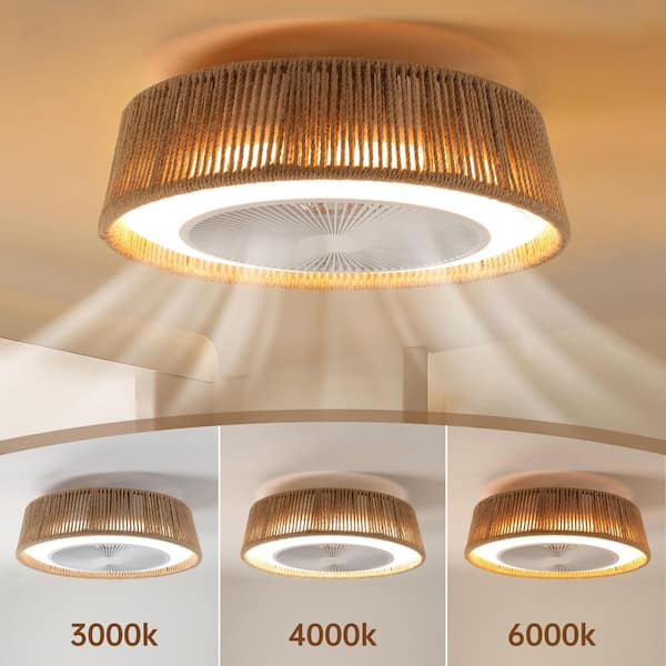 21 in. Bohemian Rattan Indoor Beige Caged Integrated LED Ceiling Fan with APP/Remote, 6-Speeds, Dimmable, Silent