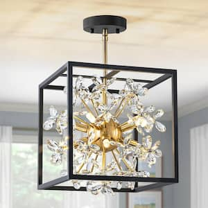 Jill Black Modern 11.81 in. W 8-Light Chandelier Semi-Flush Mount Ceiling Light with Clear Crystal Petal Decoration