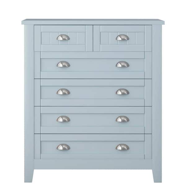Huluwat 34 in. x 18 in. x 39 in. Blue-Gray Storge Cabinet with Drawers and Shell-Shaped Handles