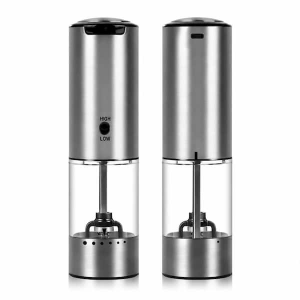 2-Pack Stainless Steel Electric Salt and Pepper Grinder Set with USB-C Charging, 6 Coarseness and LED
