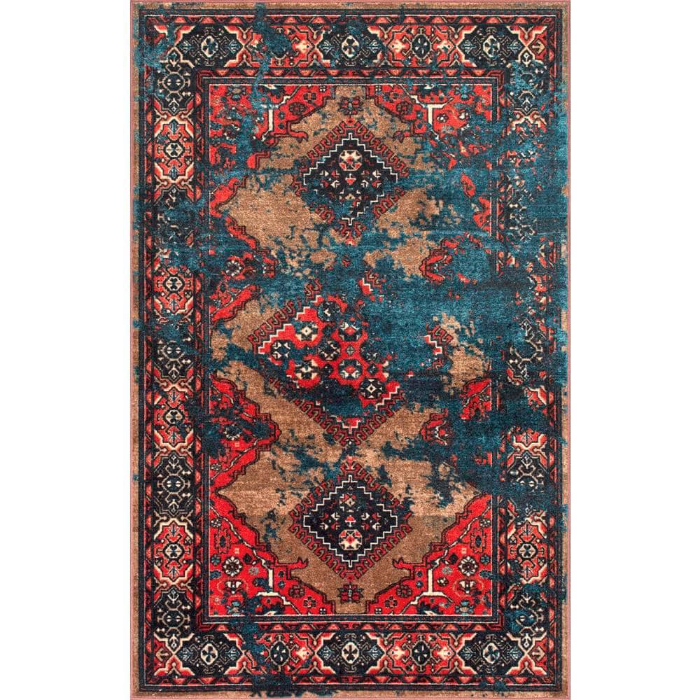 Lavonna Multi-Color Synthetic Distressed Tribal Area Rug