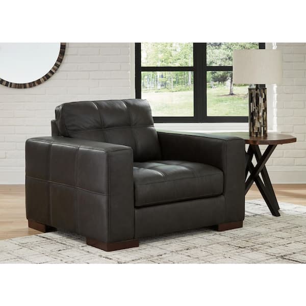 Luigi Black Leather Match Chair and a Half with Tufted and Removable Cushions