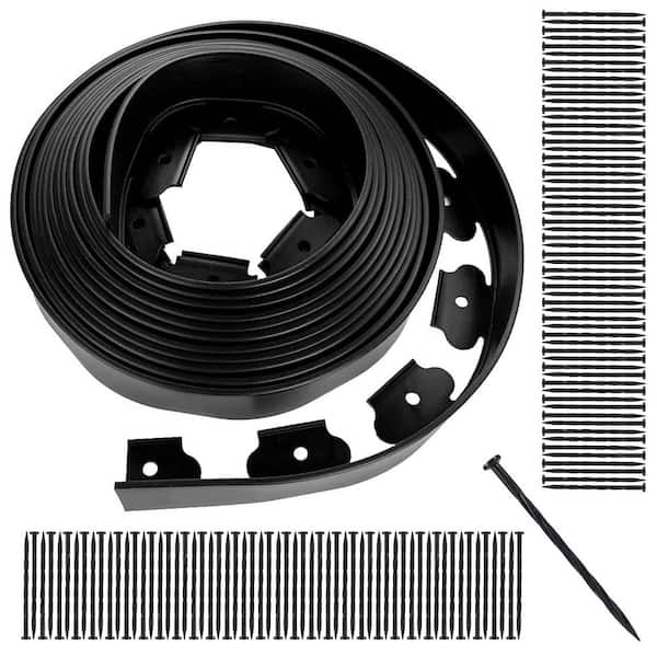 No-dig Garden Edging Kit 792 in. Plastic Garden Border with 120 Stakes 2.3 in. Tall Black Polyethylene Border Edging
