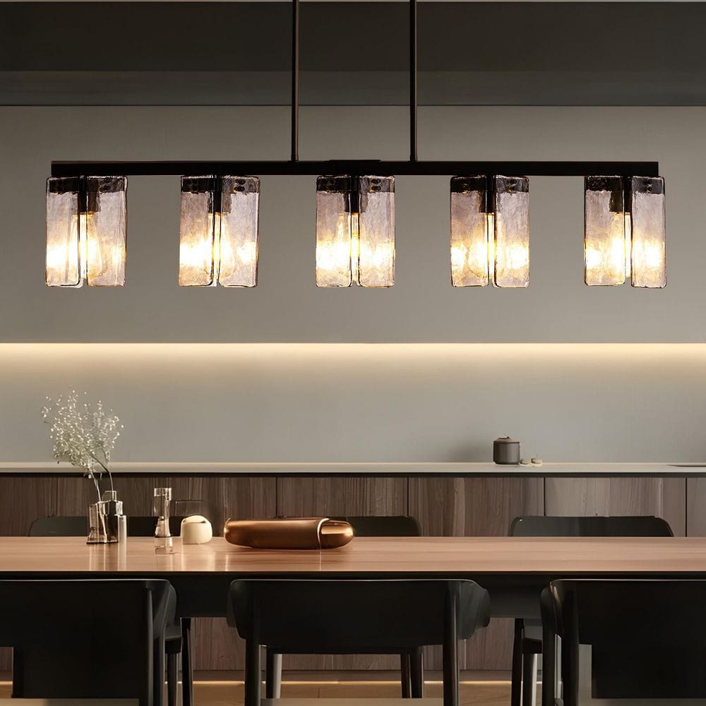 Modern Black 5-Light Linear Island Chandelier with Hammered Glass Shades for Dining Living Room, Kitchen price history on PriceWatchPro