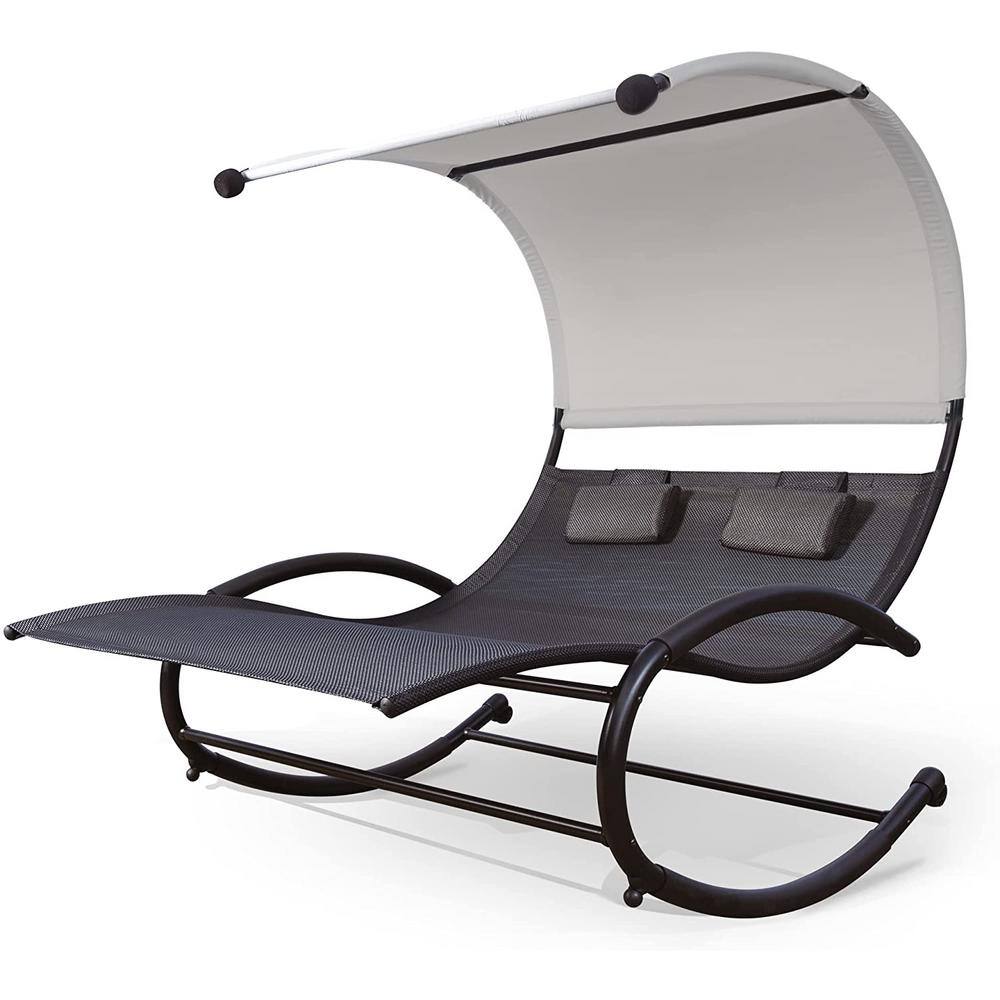 Silver Composite Sling Outdoor Patio Chaise Lounge with Black Cushion price history on PriceWatchPro