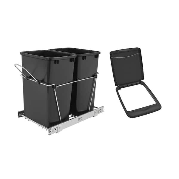 REV-A-SHELF Double 35 Qt. Pull-Out Waste Bin Containers and Flip Top Waste Bin Lid
