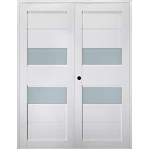 Dessa 72 in. x 79.375 in. RightHand Active Frosted Glass Bianco Noble Finished Wood Composite Double Prehung French Door