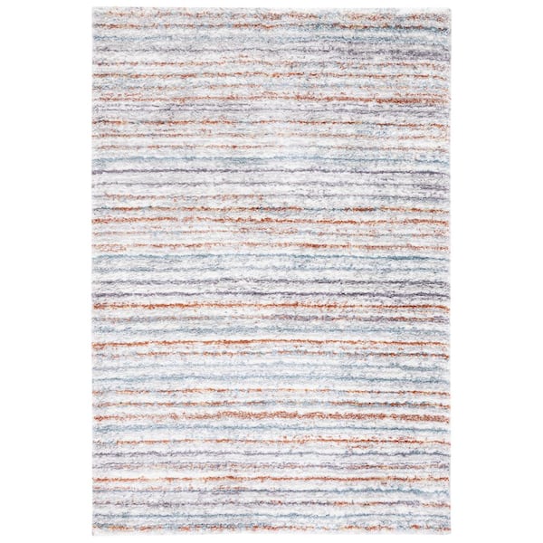 Berber Shag Blue Rust/Ivory 8 ft. x 10 ft. Striped Area Rug
