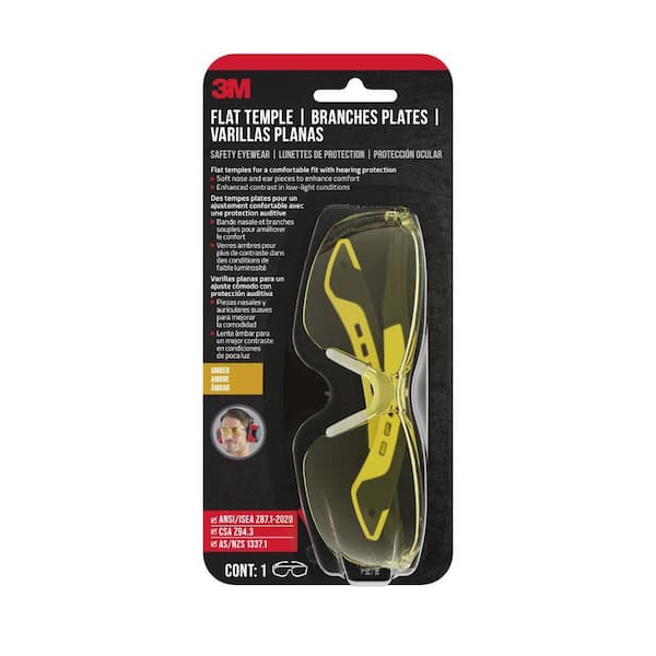 3M Flat Temple Eyewear Anti-Scratch, Black/Yellow, with Amber Lens
