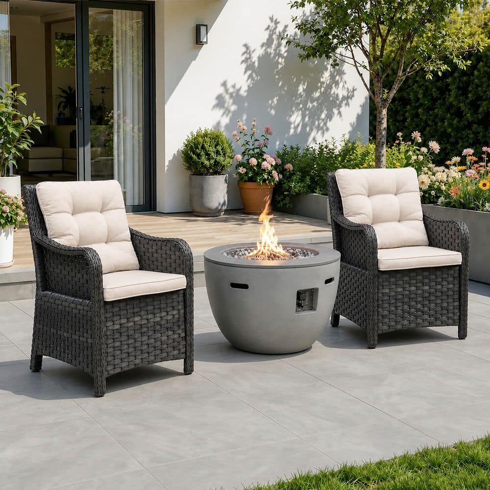 Brown Aluminum Wicker Outdoor Dining Chairs with Cushions and Round Fire Pit Table (2-Pack) price history on PriceWatchPro