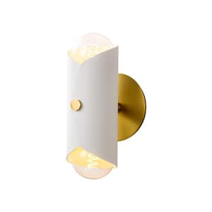 Canup 5 in. 2-Light White/Aged Bronze Up and Down Wall Sconce Modern Cylinder Bathroom Vanity Light with Bulbs Included