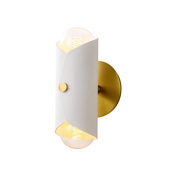 RRTYO Canup 5 in. 2-Light White/Aged Bronze Up and Down Wall Sconce Modern Cylinder Bathroom Vanity Light with Bulbs Included