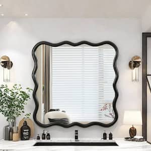 36 in. L x 36 in. W Wavy Square Solid Wood Framing Wall Mount Bathroom Vanity Mirror in Black