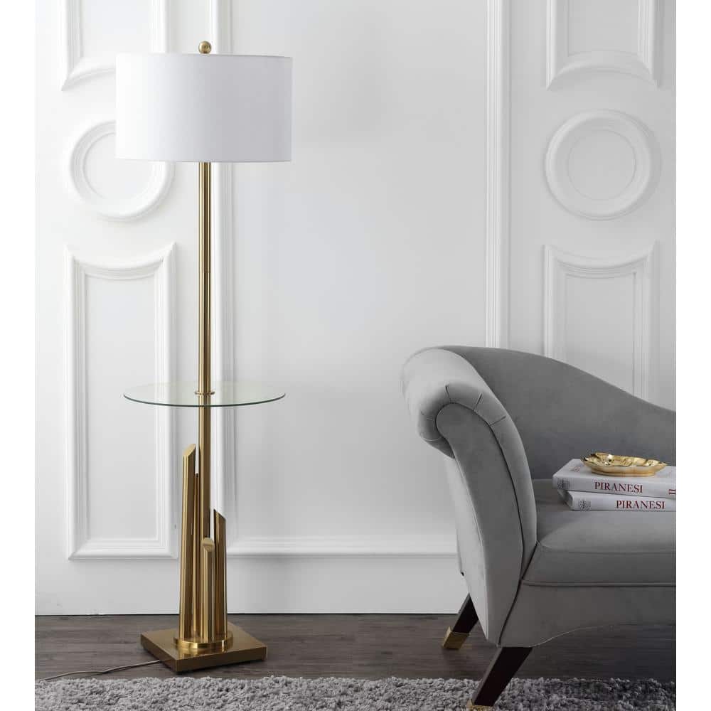 Ambrosio 61" Gold and White Floor Lamp with Glass Table
