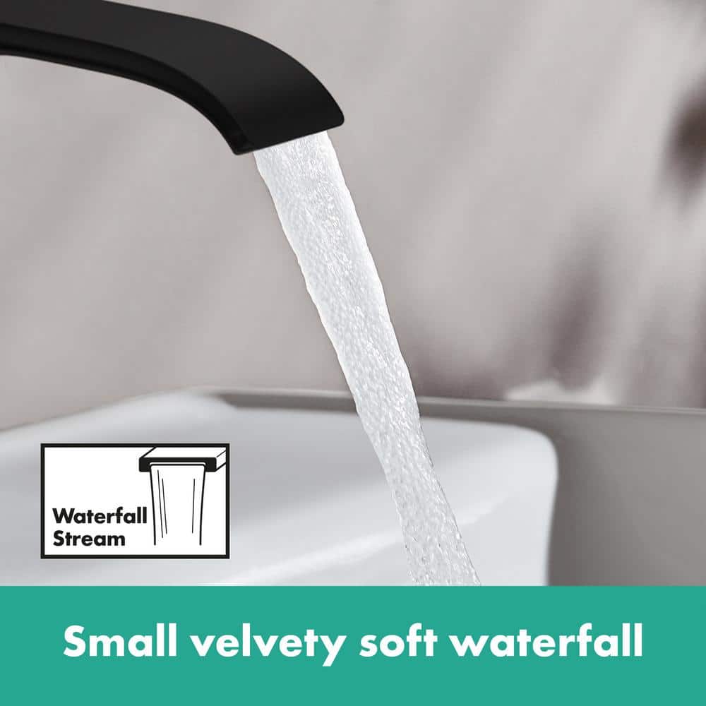 Elegant Matte Black Brass Single-Hole Bathroom Faucet with WaterfallStream
