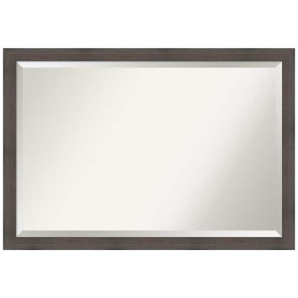 Amanti Art Hardwood Chocolate Narrow 39 in. W x 27 in. H Wood Framed Beveled Wall Mirror in Brown