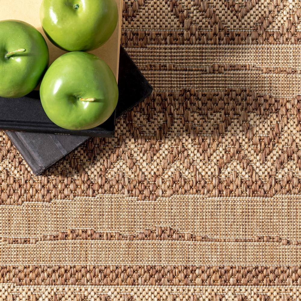 Beige Geometric Striped 8' x 10' Synthetic Area Rug