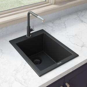16 x 20 in. Single Bowl Drop-In Topmount Granite Composite Kitchen Sink in Midnight Black