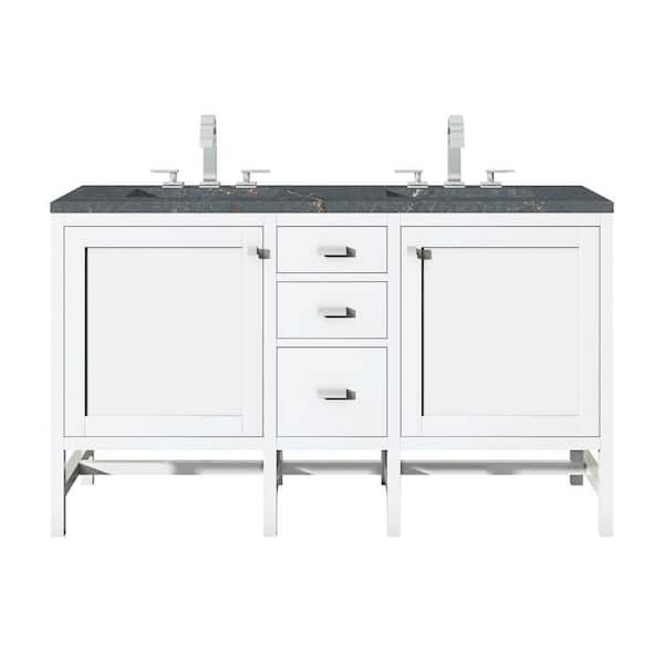 James Martin Vanities Addison 60.0 in. W x 23.5 in. D x 35.5 in. H Bathroom Vanity in Glossy White with Parisien Bleu Silestone Quartz Top