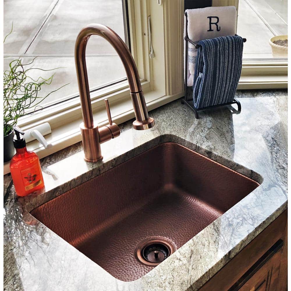 Handmade Antique Copper 23" Single Bowl Undermount Kitchen Sink