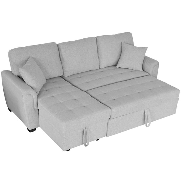 Z-joyee 86.22 in. Gray Polyester Full Size Storage Sofa Bed