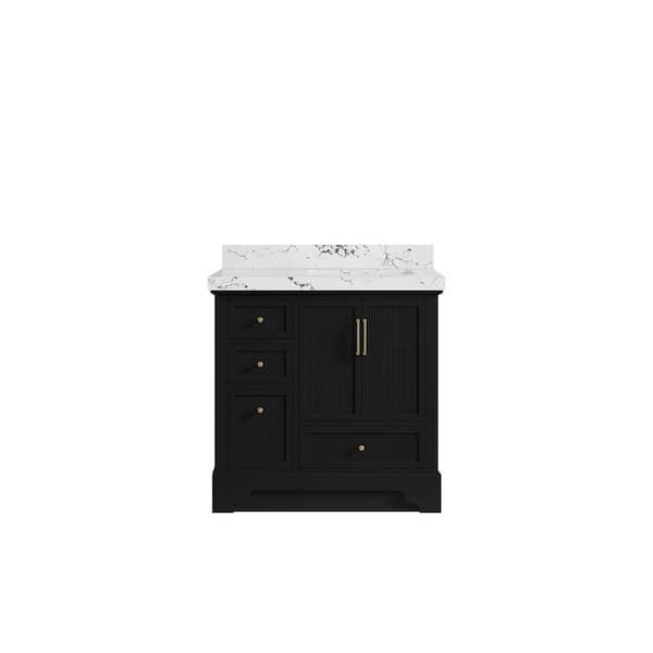 Willow Collections Alys 36 in. W x 22 in. D x 36 in. H Right Offset Single Sink Bath Vanity in Black with 2 in. Viola Night Quartz Top