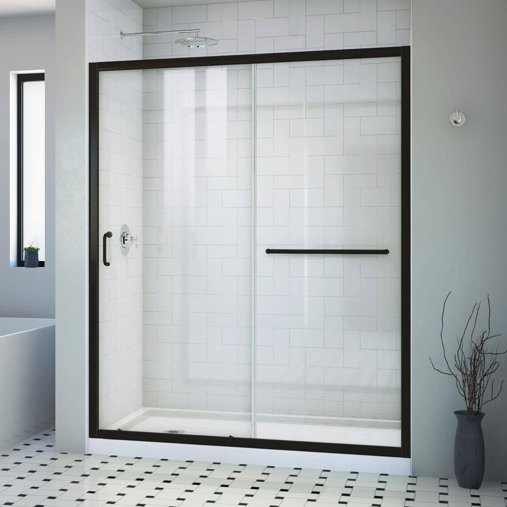Infinity-Z 60" Satin Black Semi-Frameless Sliding Shower Kit