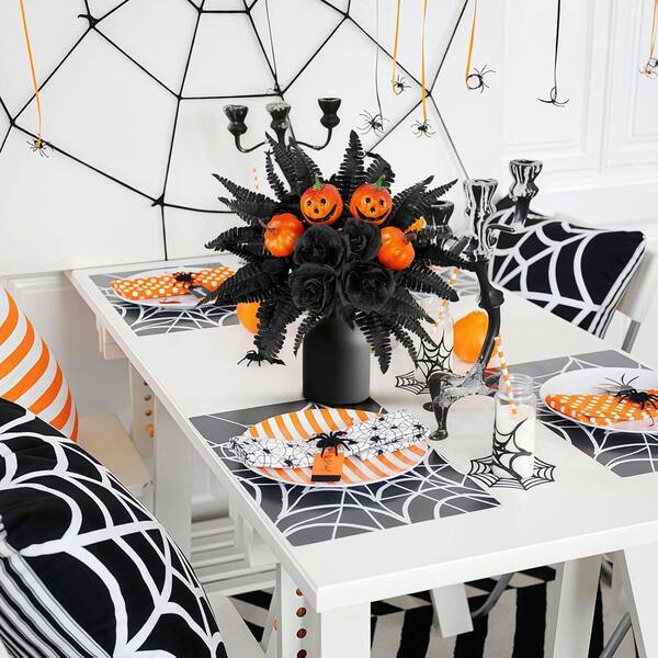 17 in. Black Indoor/Outdoor Halloween Artificial with Pumpkin Leaf