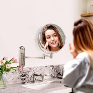 8.5 in. Folding Wall Mirror Bathroom HD Makeup Mirror with 1X/10X Magnification-Brushed Nickel
