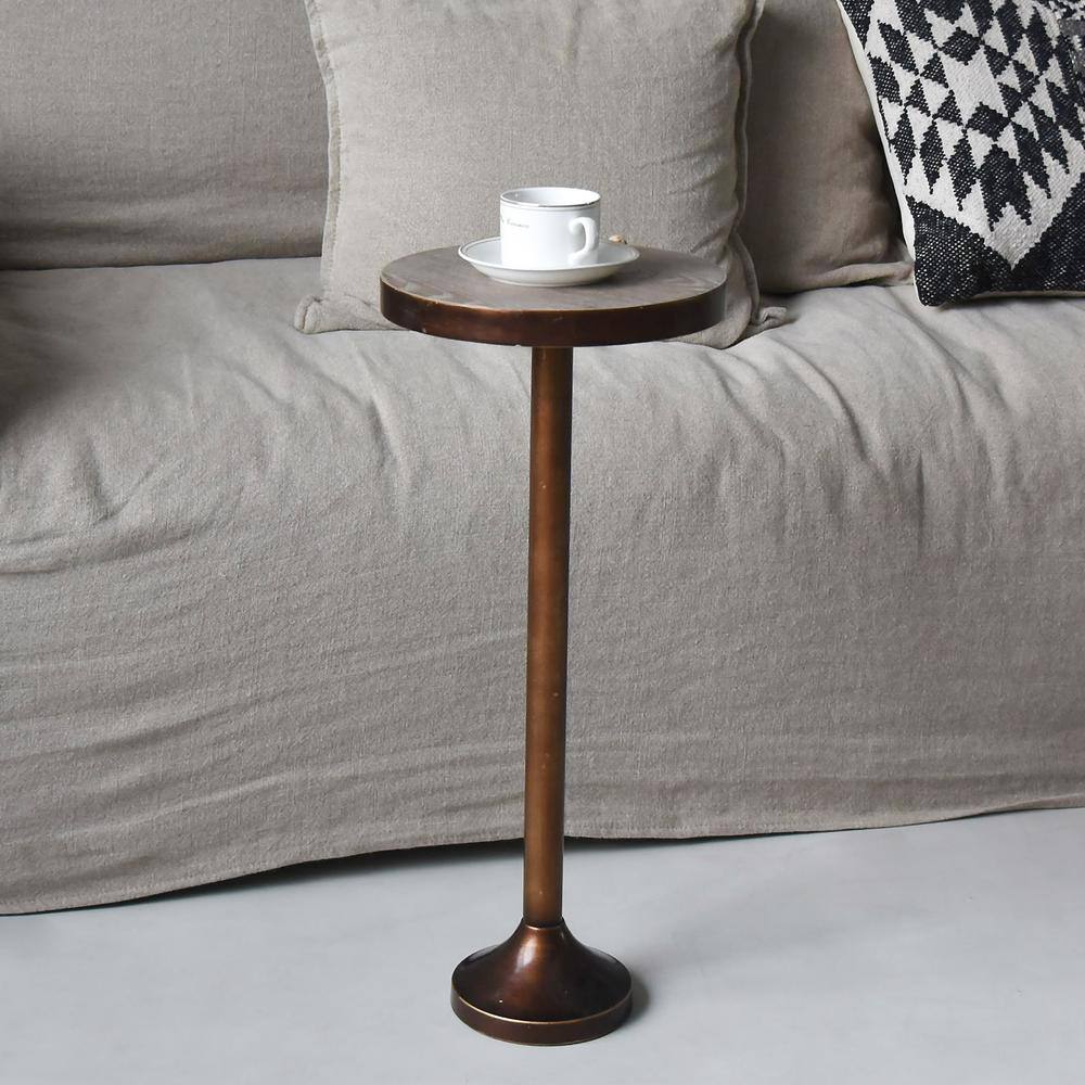 Modern 10.3 in, Light Espresso Small Pedestal Wood End Table - thumbnail 7
