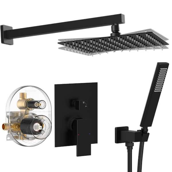 waterpar 1-Spray 10 in. Wall Mount Fixed and Handheld Dual Shower Head 2.5 GPM in Matte Black